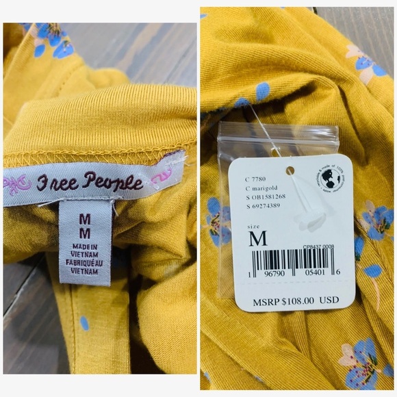 Free people Flowy Printed Tunic Marigold/Blue Floral Boho - Picture 5 of 6